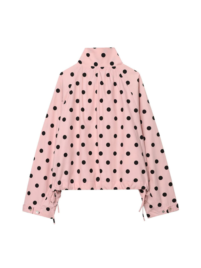 Pink Polka Dot Stand Collar Jacket Women N6C113
