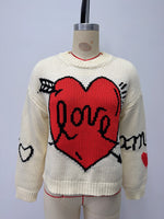 Load image into Gallery viewer, Heart Print Long Sleeve Round Neck Loose Knit Sweater N6H302