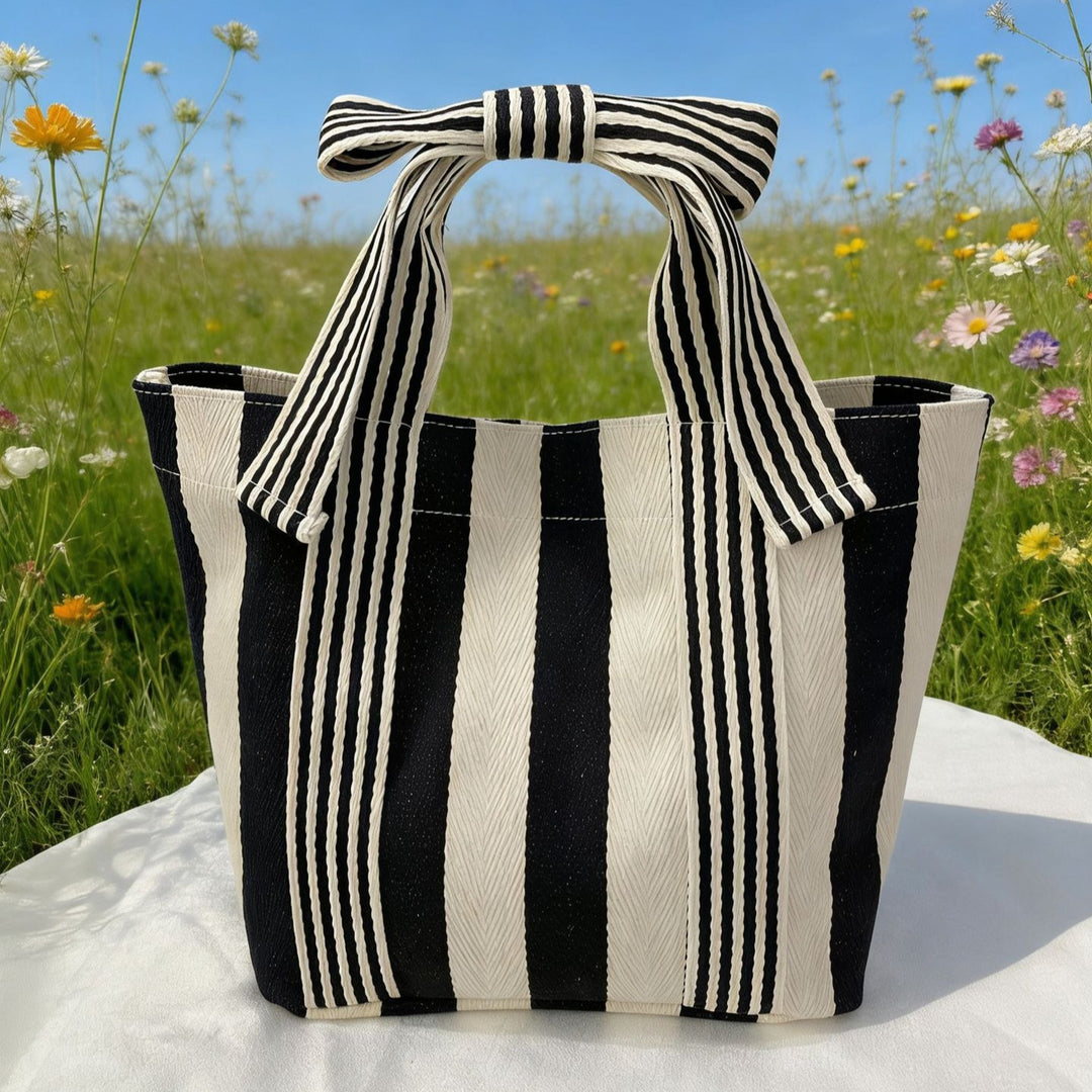 Bow Canvas Handbag Women Dark Academia Shoulder Tote N6F103