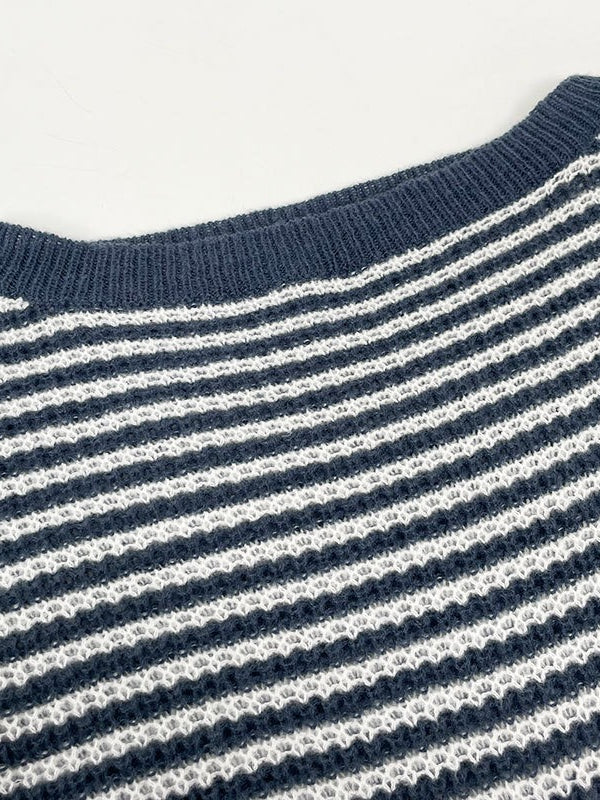 Off-Shoulder Striped Knit Pullover Women Loose Fit N6G299