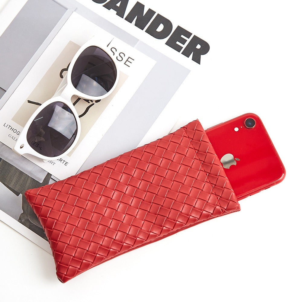 Minimalist PVC Weave Snap Glasses Case Women S5P972