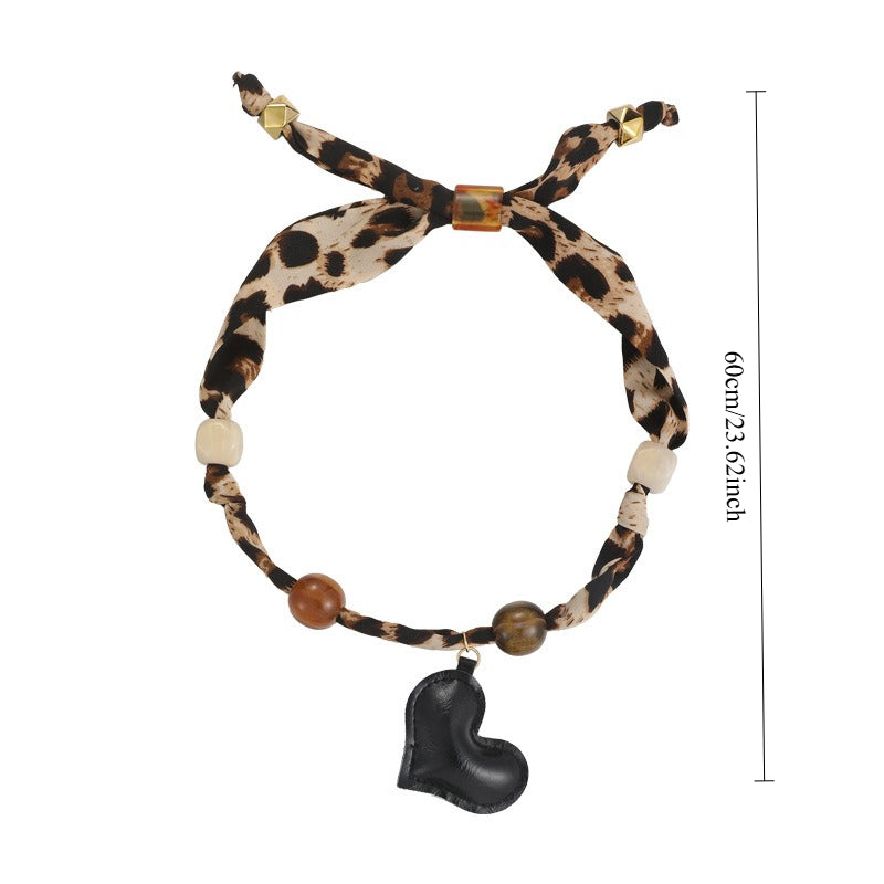 Womens Brown Leopard Print Beaded Scarf Necklace N6K278
