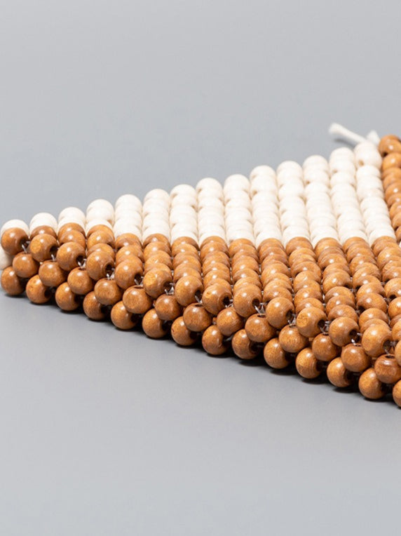Color Block Wooden Bead Handwoven Tote Bag N6C308