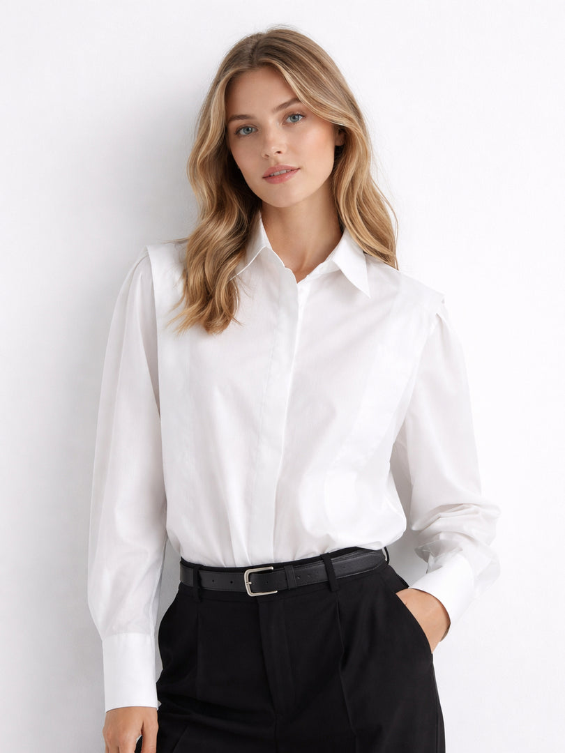 French Sharp Shoulder Slimming Shirt Women N6C136