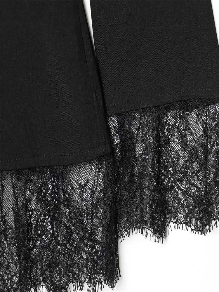 Lace Patchwork Waist Slim Blazer Women Black White N5A485