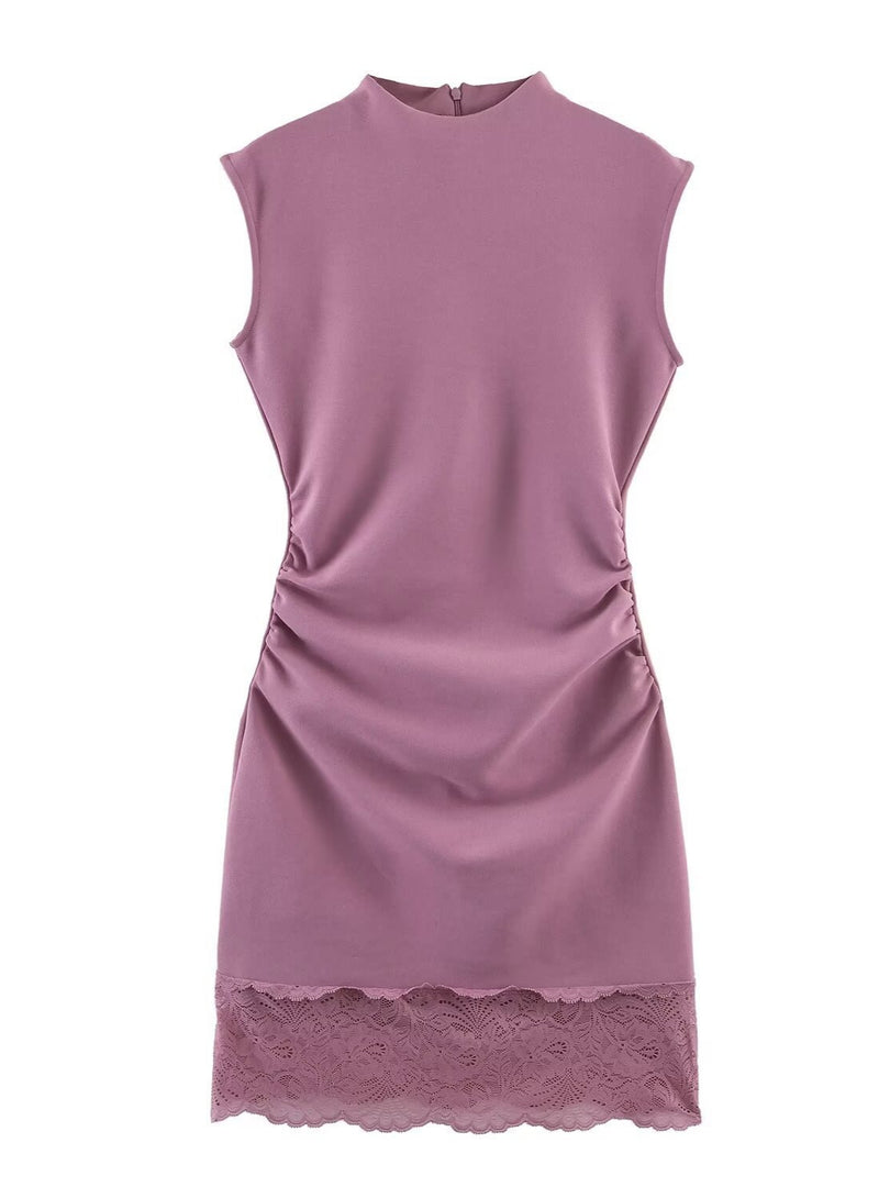 Lace Trim Satin Mini Dress Women N6C275
