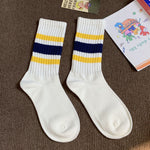 Load image into Gallery viewer, Unisex Terry Stripe Color Block Mid-Calf Stack Socks N6H007