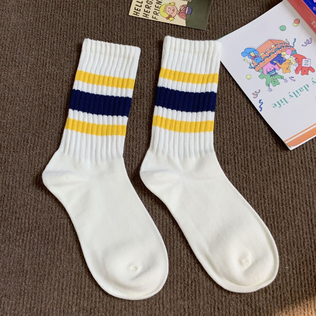 Unisex Terry Stripe Color Block Mid-Calf Stack Socks N6H007