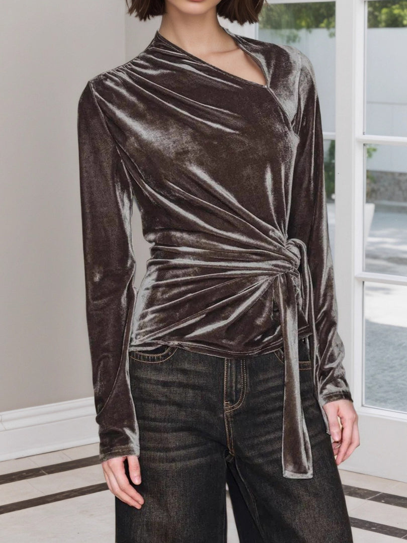 Velvet Knot Detail Top Women Dark Brown N5A443