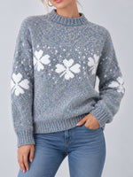 Load image into Gallery viewer, Half High Collar Snowflake Knit Sweater Women N6H259