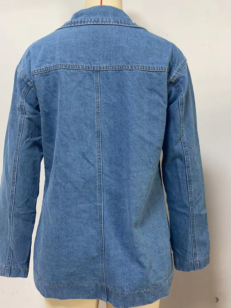 Women's Denim Blazer Jacket Casual Blue N6D066