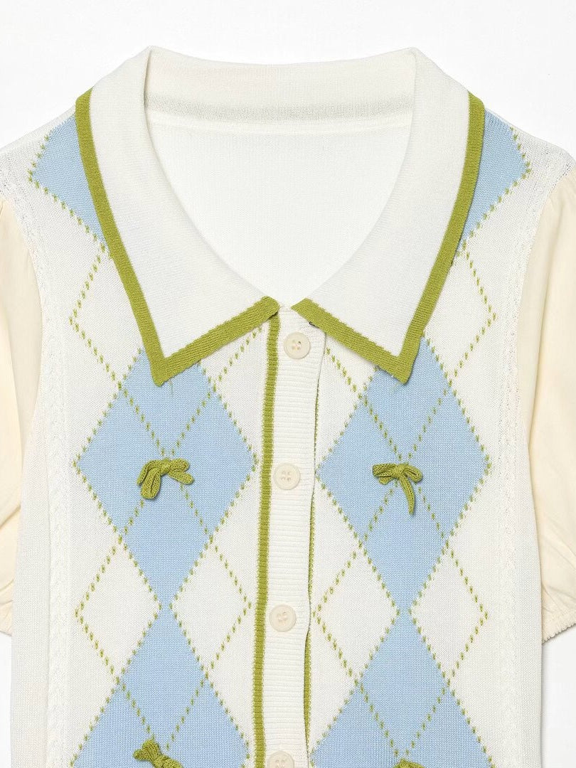 Slim Fit Diamond Patch Short Sleeve Knit Cardigan N6G153