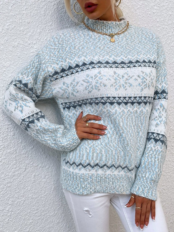 Half High Collar Snowflake Rabbit Hair Knit Sweater N6H258