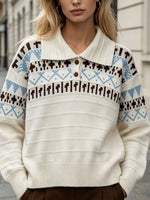 Load image into Gallery viewer, Fair Isle Polo Half Zip Knit Sweater Women Commuter N6H283
