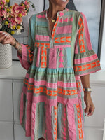 Load image into Gallery viewer, Printed V-Neck 3/4 Sleeve Dress Women N6D069