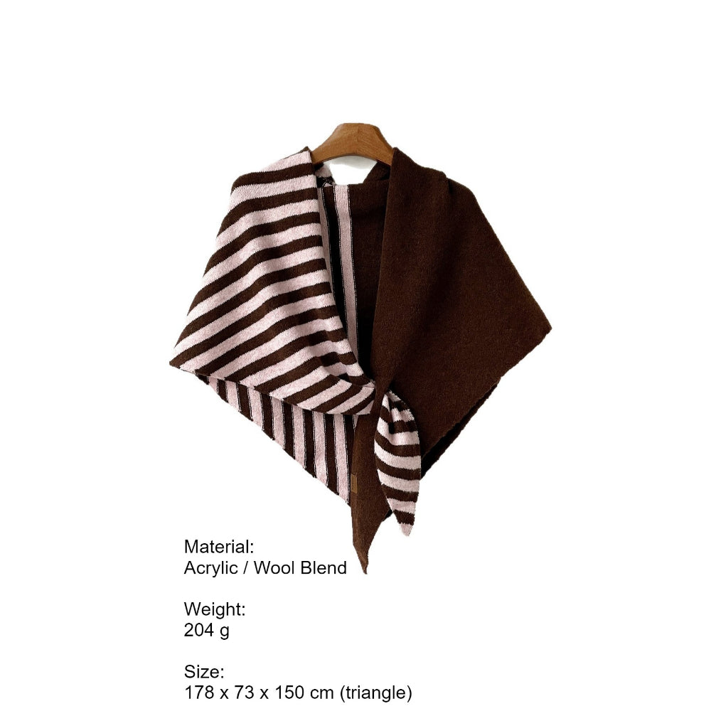 Triangle Wool Blend Shawl Cape Stripe Patchwork N6H308