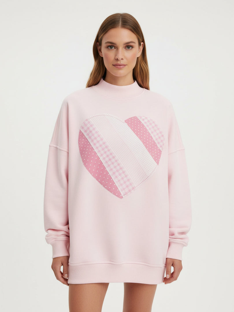 Heart Embroidery Oversized Pullover Sweater Women N6B096