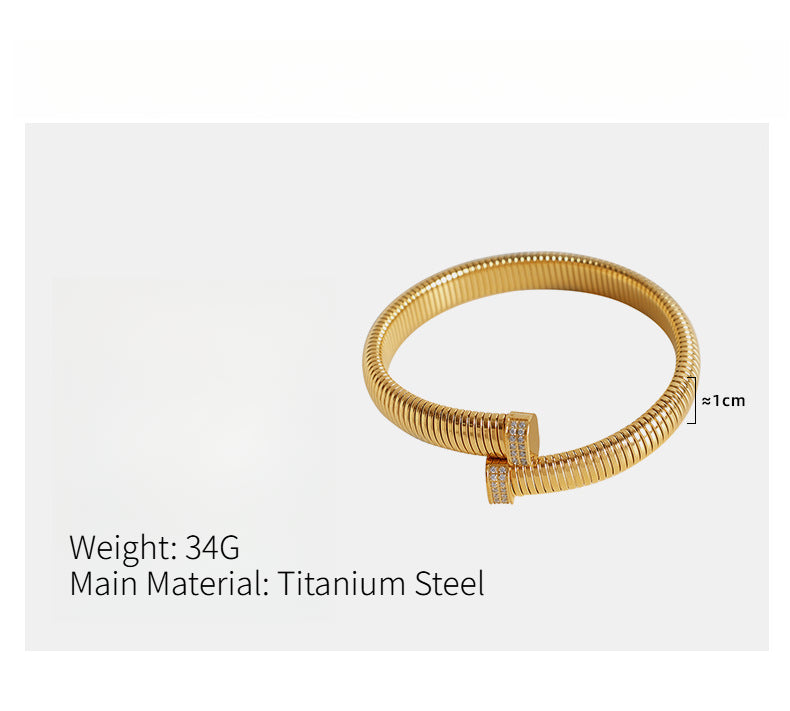Linear Fluted Bangle Titanium Steel Channel-Set S5P096