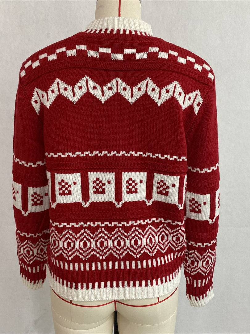 Fair Isle Geometric Jacquard Loose Pullover Sweater N6H285