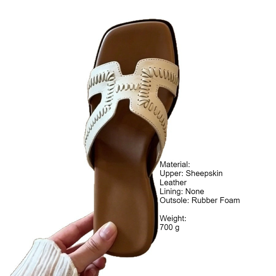 Vintage Woven Slide Sandals Square Toe Platform Women N6G249