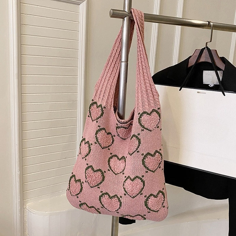 Women's Woven Stripe Knit Tote Shoulder Bag N6J168