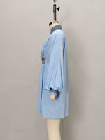 Load image into Gallery viewer, V-Neck Pleated Shirtdress Women Blue N6D142