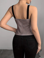 Load image into Gallery viewer, Check Tube Vest Spaghetti Button Ultra Light Khaki N5Z583
