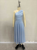 Load image into Gallery viewer, One Shoulder Bodycon Slit Midi Dress Women Blue N6D100