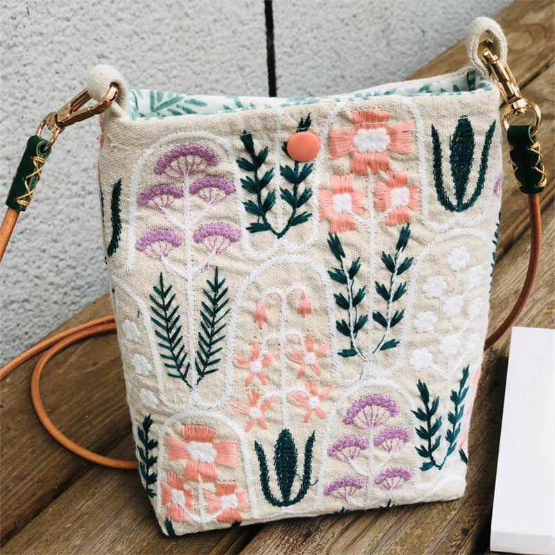 Hand-Embroidered Cotton Crossbody Phone Pouch  S5P288
