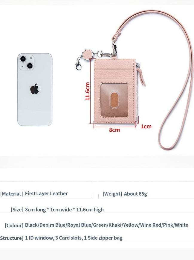 Genuine Leather Retractable Neck ID Card Holder N6D026