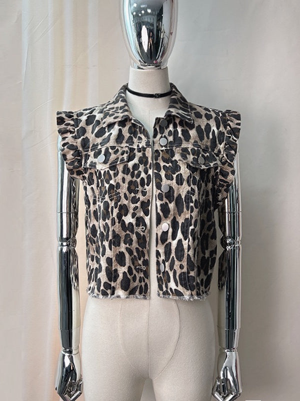 Washed Denim Flutter Sleeve Shirt Jacket Women N6D085