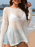 Load image into Gallery viewer, Acrylic Knit Beach Cover Long Sleeve White N25A035
