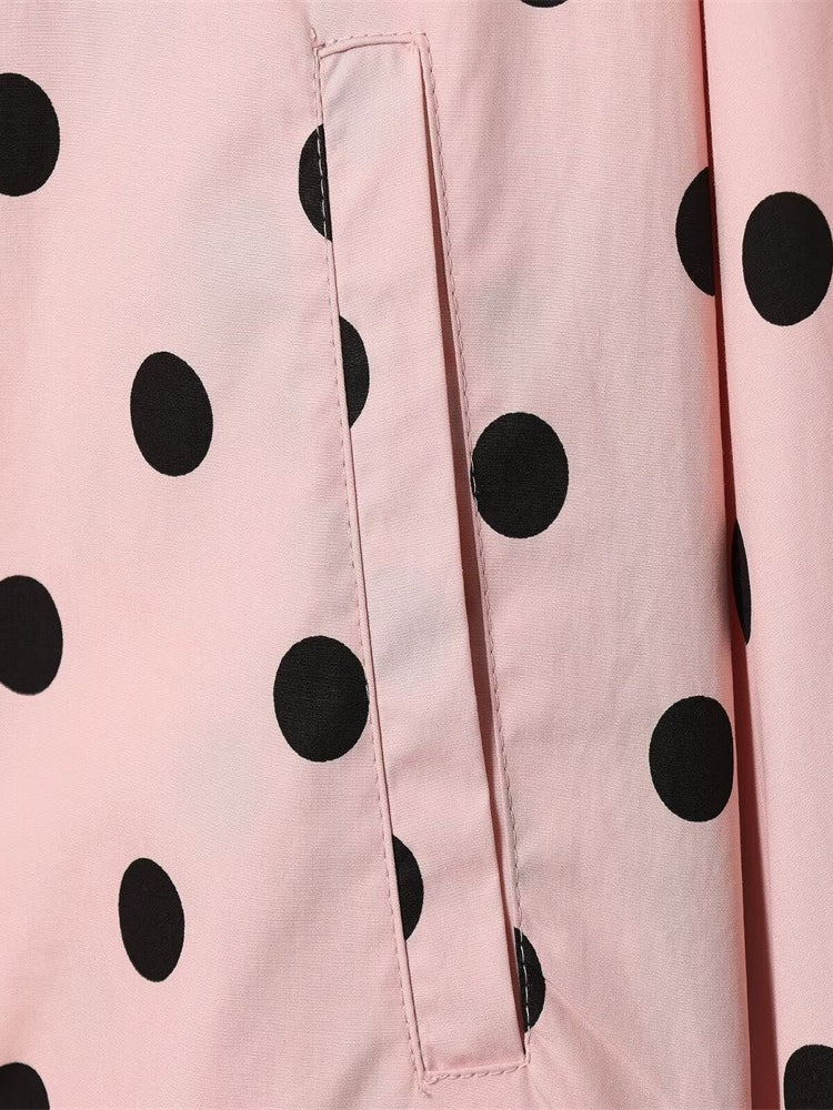 Pink Polka Dot Stand Collar Jacket Women N6C113