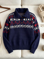 Load image into Gallery viewer, Fair Isle Polo Half Zip Knit Sweater Women Commuter N6H283