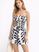 Load image into Gallery viewer, French Vacation Leaf Print Tube Top Romper Women N6C242