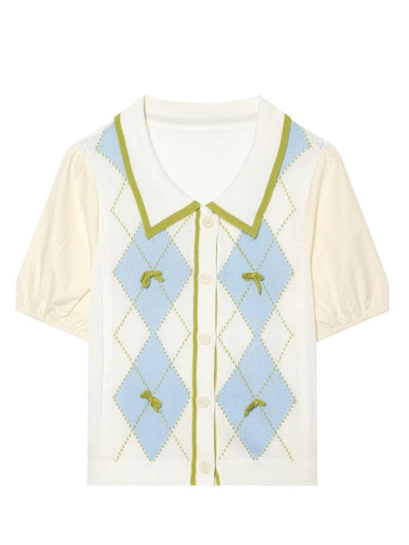 Slim Fit Diamond Patch Short Sleeve Knit Cardigan N6G153