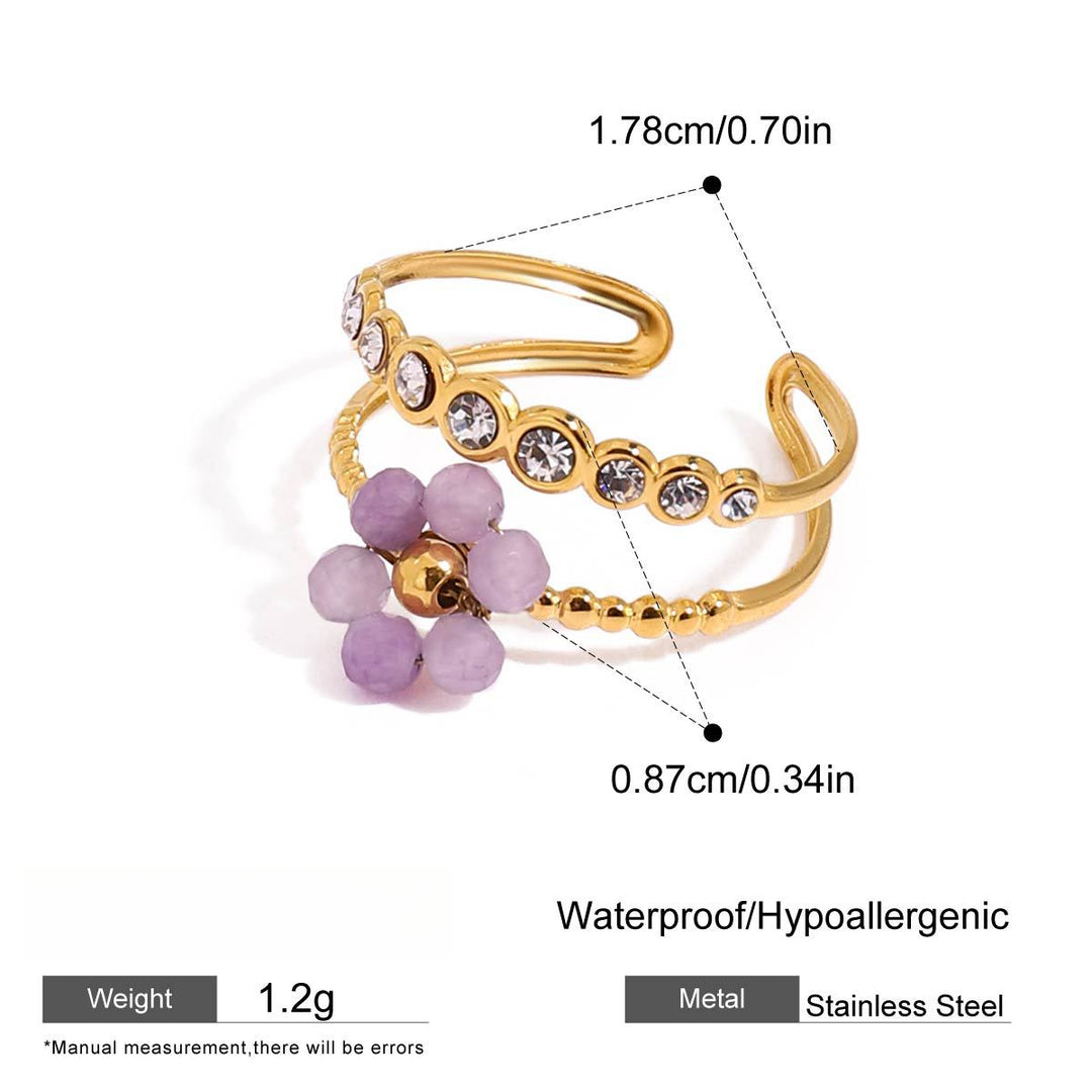 Crystal Flower Ring Openwork Adjustable Gold Plated S5P030