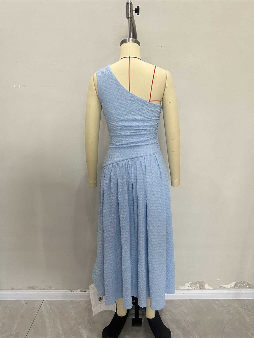 One Shoulder Bodycon Slit Midi Dress Women Blue N6D100