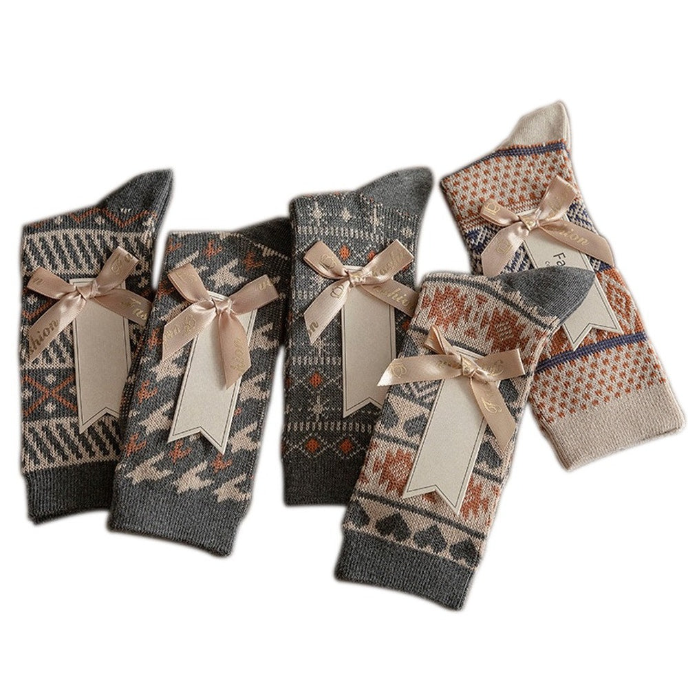 Vintage Ethnic Double Needle Mid-Calf Socks Warm N6H035
