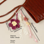 Load image into Gallery viewer, Raffia Double Flower Beaded Bag Charm Keychain N6G067