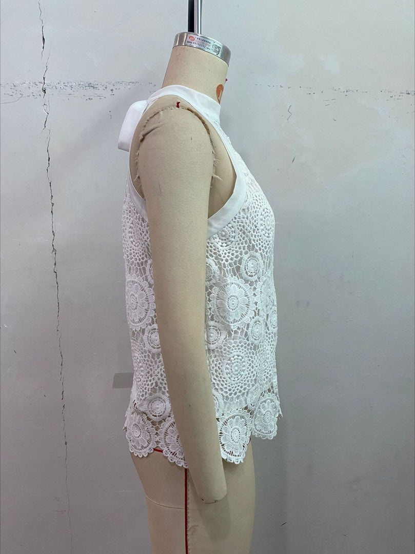 Elegant Lace Halter Top Sleeveless Vacation N6F220