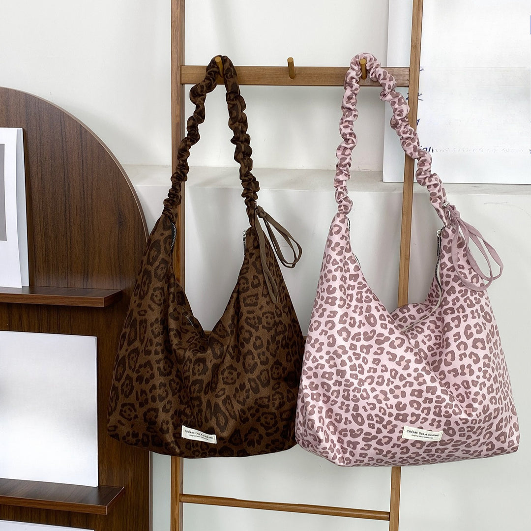 Women's Leopard Suede-Feel Dumpling Tote Bag N6J190