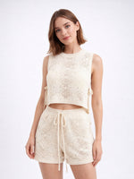 Load image into Gallery viewer, Openwork Knit Sleeveless Vest and Shorts Set Women N6C329