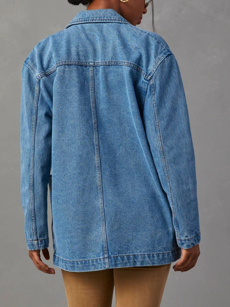 Women's Denim Blazer Jacket Casual Blue N6D066