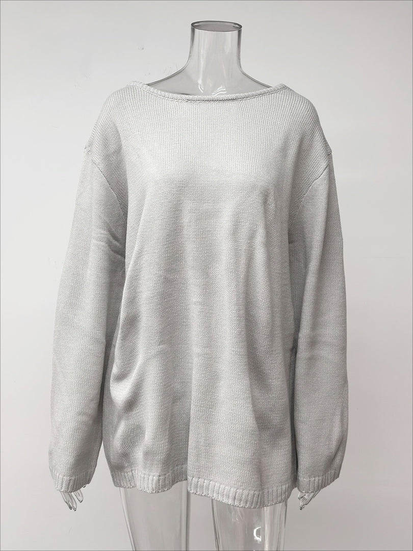 Solid Relaxed Backless Cotton Knit Sweater Women N6G128