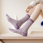 Load image into Gallery viewer, Purple Houndstooth Mid-Calf Socks Women Campus  N6H029