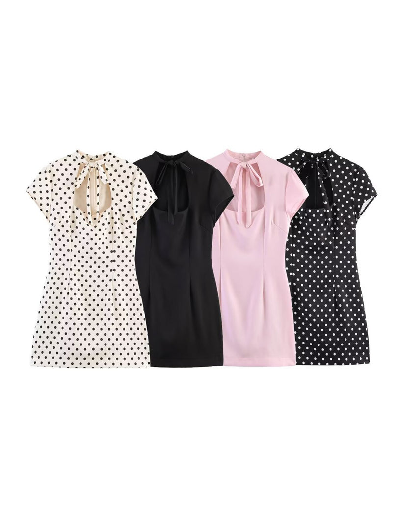Bow Detail Square Neck Bodycon Short Dress Women N6E156