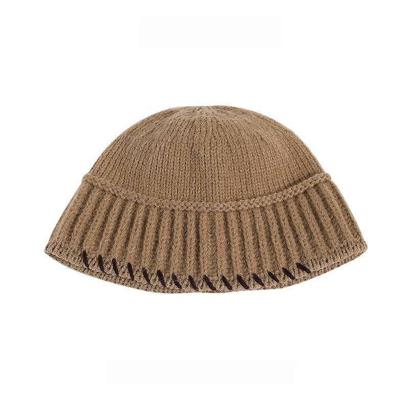 Lock-Stitch Bucket Hat Knit Fisherman Beanie Women N6H217