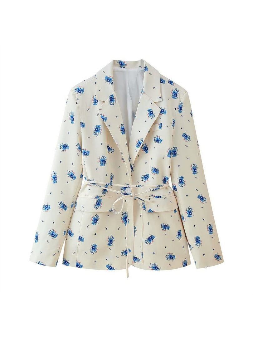 Floral Belted Blazer Women Loose Fit Suit Jacket N6G161