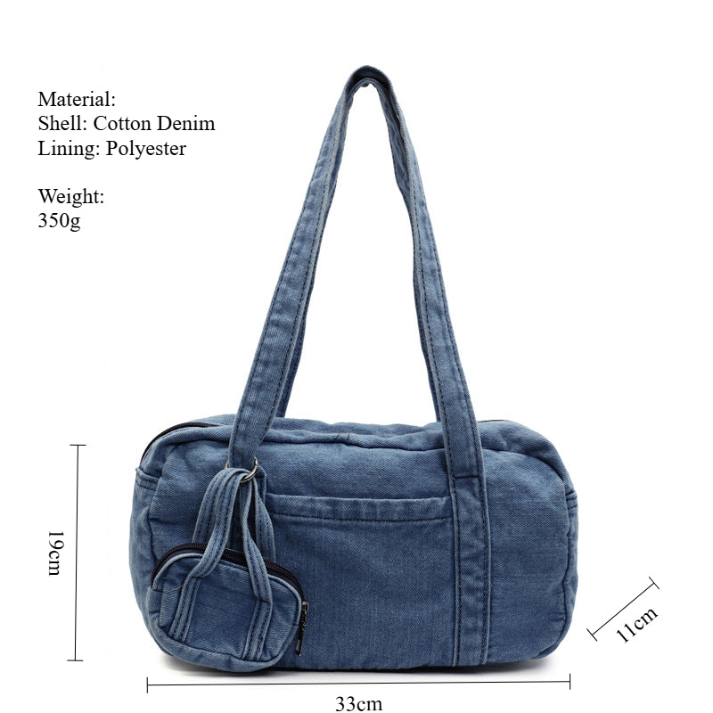 Classic Denim Tote Bag High-Capacity Shoulder Carry S5P291
